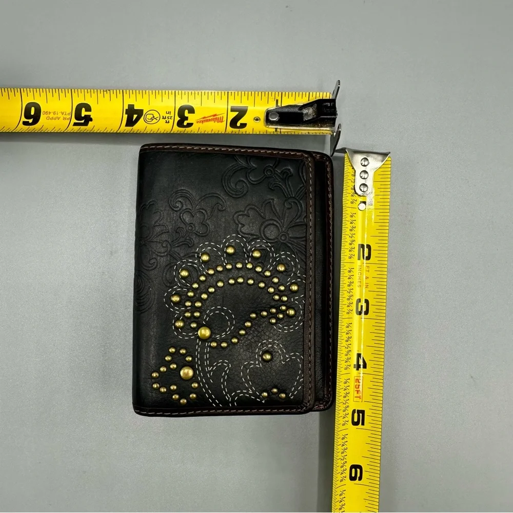 Fossil black Leather Floral Studded Women’s Wallet
